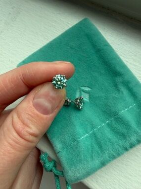 Clear teal moissanite earrings in sterling silver